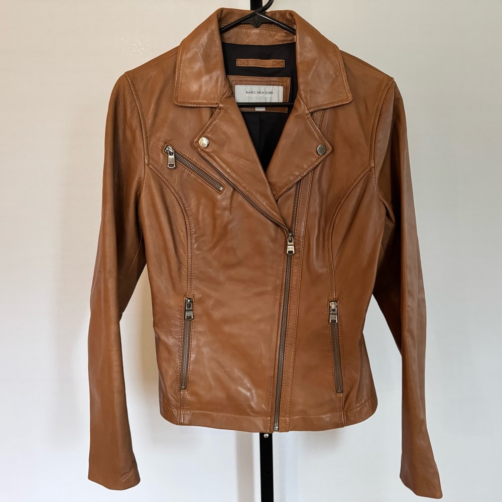 Marc New York Tan Leather Moto Jacket Asymmetrical Zipper